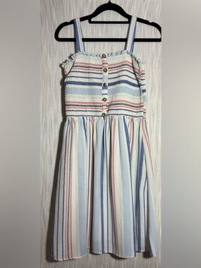 VENUS Blue, Navy & Coral Striped Sundress